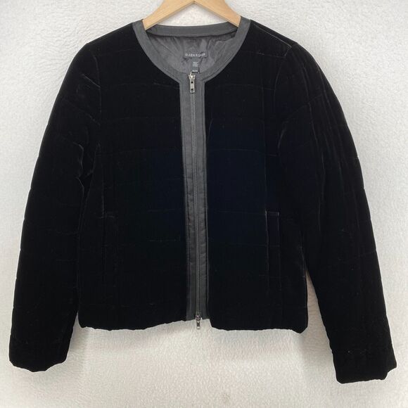 EILEEN FISHER Jacket XS Velvet Silk Blend Full Zip Quilted Lined Black NEW